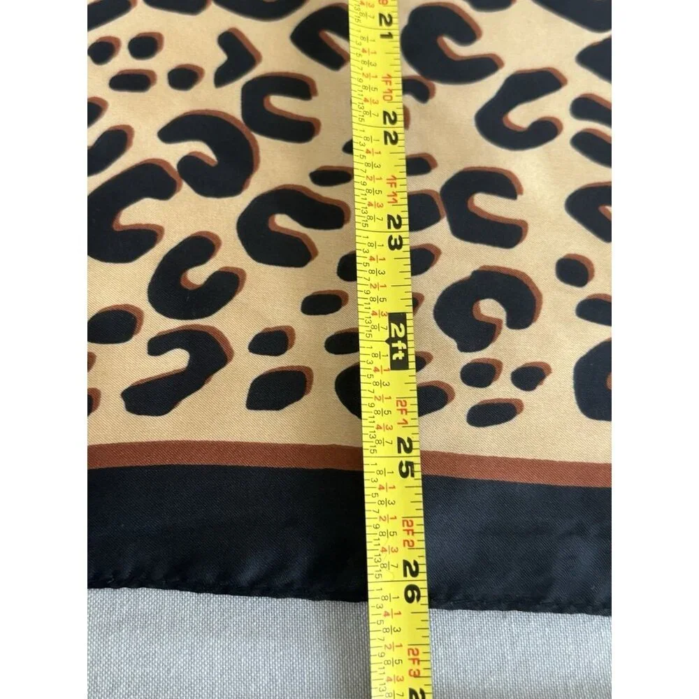 Elegant Leopard Print Design Scarf 26” Square Black & Brown Silky Smooth